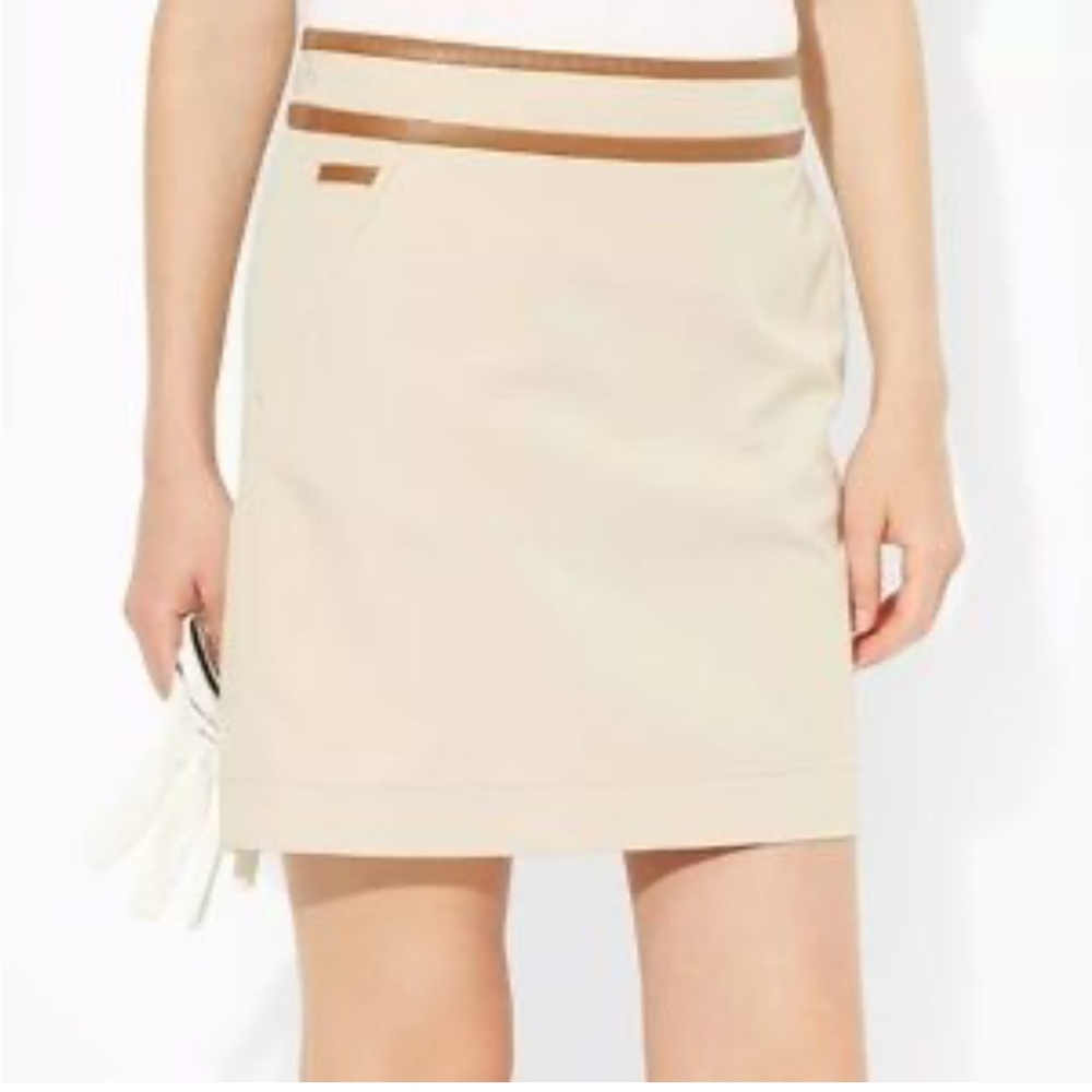 Polo Golf Ralph Lauren Tan Brown Skort Size 10 Leather Trim Golf Tennis